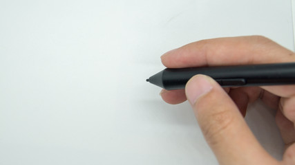 Hold a digital pen isolated on background.