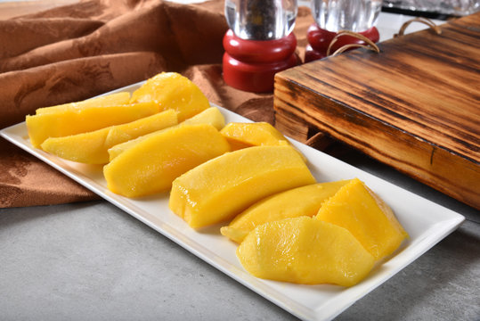 Juicy mango slices on a plate