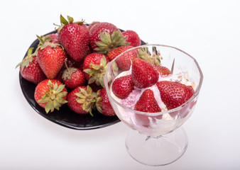 ice cream and fresh ripe strawberries  isolated on white background