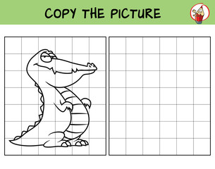 Obraz premium Zabawny krokodyl. Skopiuj zdjęcie. Kolorowanka. Gra edukacyjna dla dzieci. Ilustracja kreskówka wektor