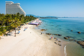 THAILAND, HUA HIN - APRIL 23, 2018: Ariel view Hua Hin beach in Thailand. Beautiful high angle view...