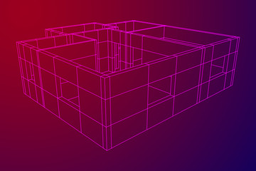 Abstract architecture building. Plan of modern house. Wireframe low poly mesh construction.