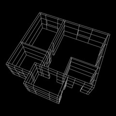 Abstract architecture building. Plan of modern house. Wireframe low poly mesh construction.