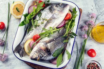 Raw dorado fish or  Sea bream