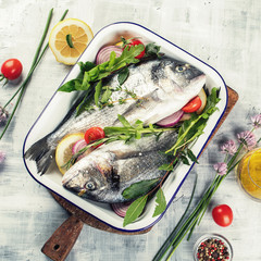 Raw dorado fish or  Sea bream
