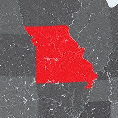 U.S. states - map of Missouri. Please look at my other images of cartographic series - they are all very detailed and carefully drawn by hand WITH RIVERS AND LAKES.