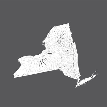U.S. states - map of New York. Please look at my other images of cartographic series - they are all very detailed and carefully drawn by hand WITH RIVERS AND LAKES.