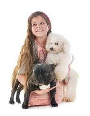 girl and little dogs