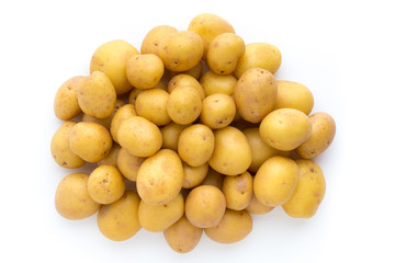 Young potato isolated on white background. Harvest new. Flat lay, top view