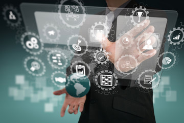 businessman shows modern technology