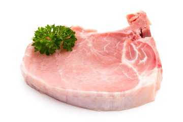 Fresh raw beef steak isolated on white background, top view.