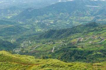 mountains under mist in the morning at Phu Tub Berk, Petchabun Thailand
