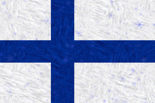 Illustration of a Finnish Flag with winter motives