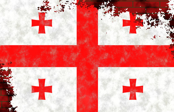 Illustration of a Georgian Flag, imitation of a painting on the old wall with cracks