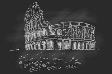 Vector sketch of The Coliseum or Flavian Amphitheatre, Rome, Italy.