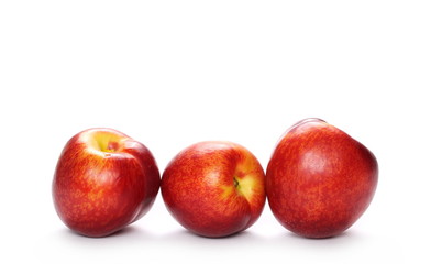 Fototapeta na wymiar Ripe peaches isolated on white background, top view