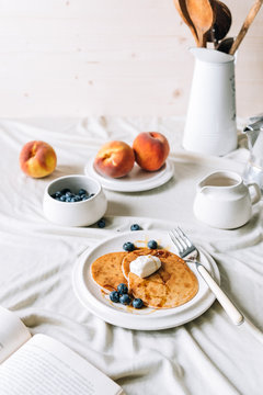 Delicious homemade pancakes with blueberries