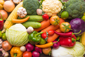 Colorful fruits and vegetables background