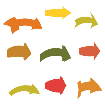 Set of nine multicolored various arrows. Vector illustration
