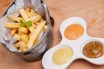 French fries and sauce.