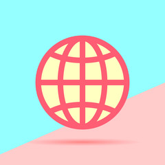 flat modern trand globe planet icon on blue and pink background