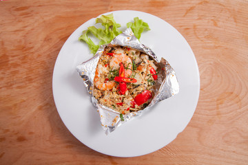 Steamed curry sea fish, shrimps - Thai food