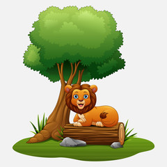 Cartoon lion sitting under the tree