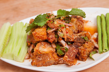 Spicy minced pork salad (Lab Moo Tod) - Thai food