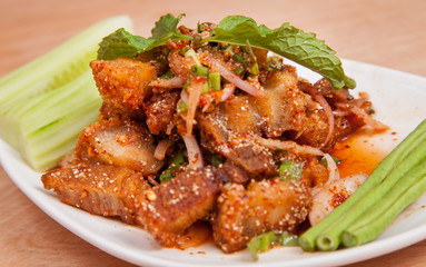 Spicy minced pork salad (Lab Moo Tod) - Thai food
