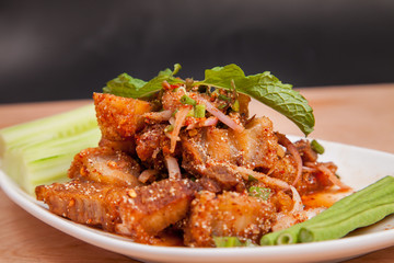 Spicy minced pork salad (Lab Moo Tod) - Thai food