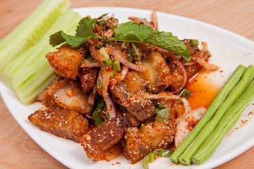 Spicy minced pork salad (Lab Moo Tod) - Thai food