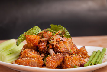 Spicy minced pork salad (Lab Moo Tod) - Thai food