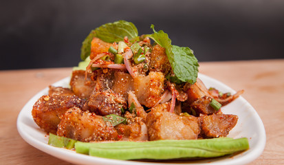 Spicy minced pork salad (Lab Moo Tod) - Thai food