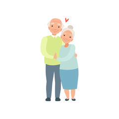 Senior man and woman embracing each other, elderly romantic couple in love vector Illustration on a white background