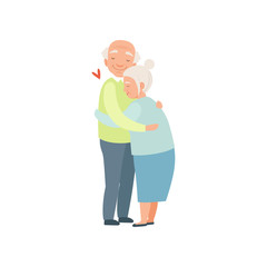 Senior man and woman embracing each other with tender, elderly couple in love vector Illustration on a white background