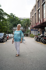 Fototapeta na wymiar asian old lady walking crossing street