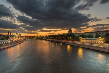 Fototapeta premium Moscow Cityscape from the bridge at twilight.
