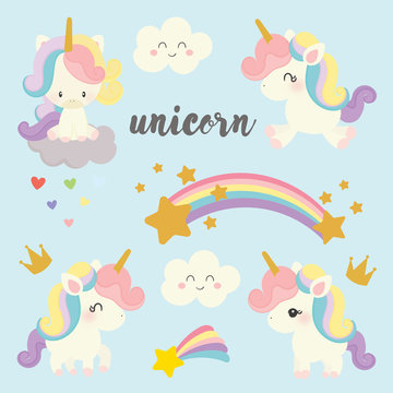 set of cute unicorn vector.