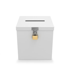 White box with a lock for voting. 3d illustration