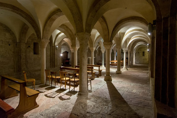 Obraz premium Tourist view of Rieti, in Lazio, Italy. The crypt of St. Mary Cathedral