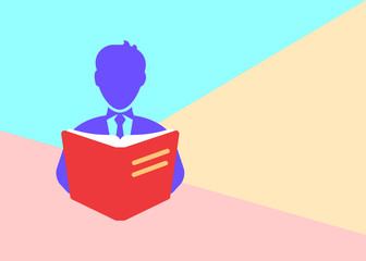 Flat modern pastel colored art design graphic image concept of book reader icon with shadow on pink and blue background