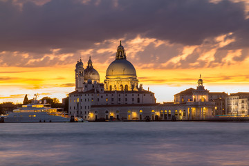 Fototapeta na wymiar Basilica Santa Maria della salute at sunset, Venice