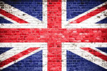United Kingdom (UK) flag painted on a brick wall. Concept image for Great Britain, British, England, English language , people and culture.