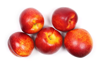 Ripe peaches isolated on white background, top view