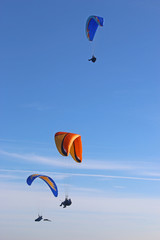 Fototapeta na wymiar Paragliders flying