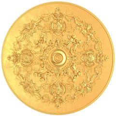 3d illustration stucco moldings, a gold ceiling rosette.