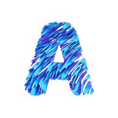 Alphabet letter A uppercase. Grungy font made of brushstrokes. 3D render isolated on white background.