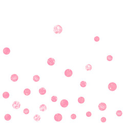 Pink glitter dots confetti on isolated backdrop. Falling sequins with glossy sparkles. Template with pink glitter dots for party invitation, event banner, flyer, birthday card.