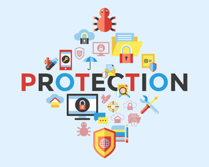 Digital vector data protection icon set