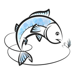 Naklejka premium Fish and bait with fishing line